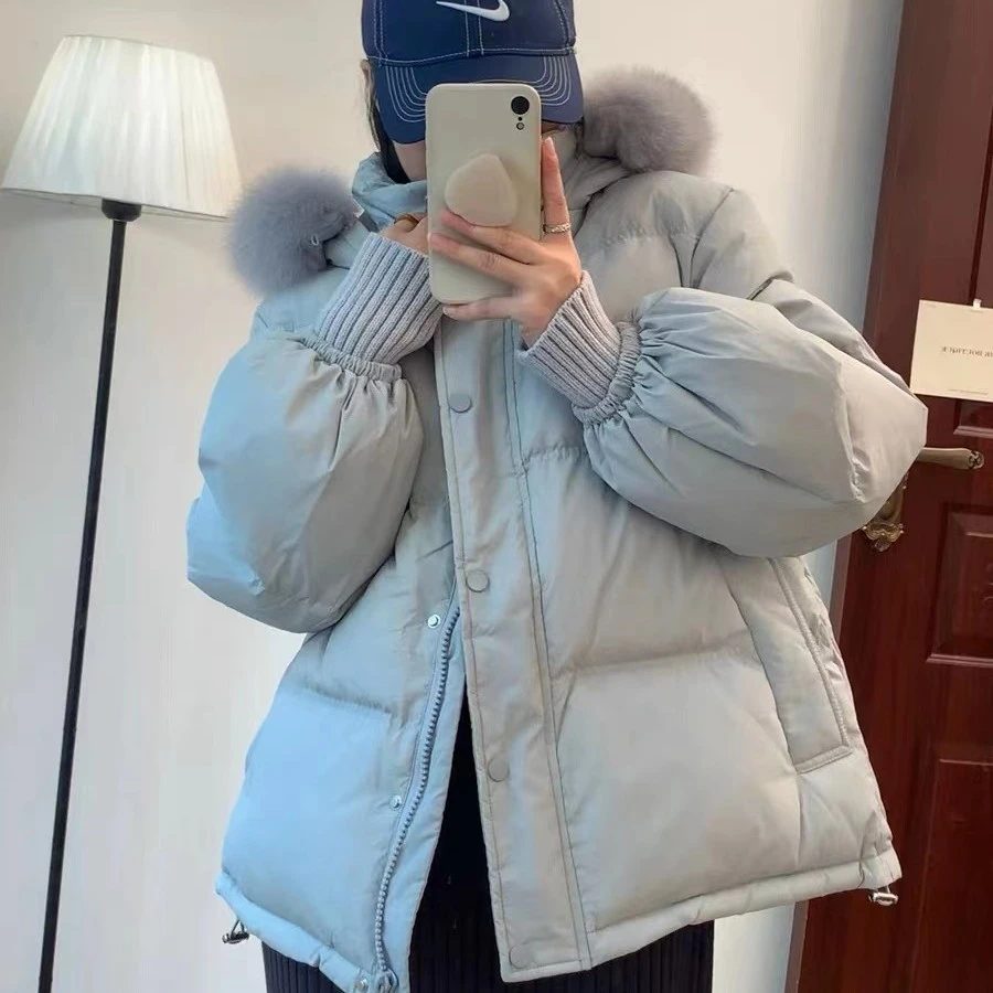 ZHU羽绒服短款韩版连帽纯色2022年新款女士百搭休闲保暖冬季外套