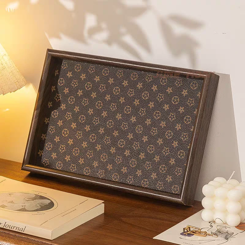 高端精致托盘实木玻璃盘子中古茶盘香薰首饰品收纳文玩托盘展示