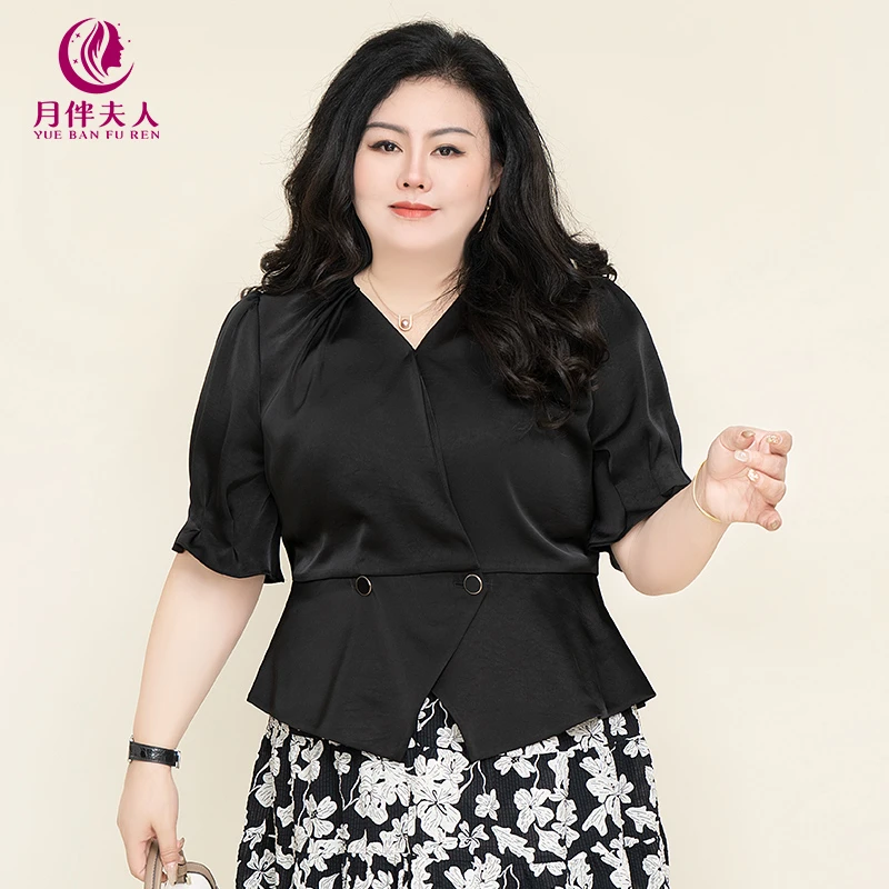 月伴夫人 2024夏季新款大码气质知性高端名媛风收腰显瘦衬衫6549