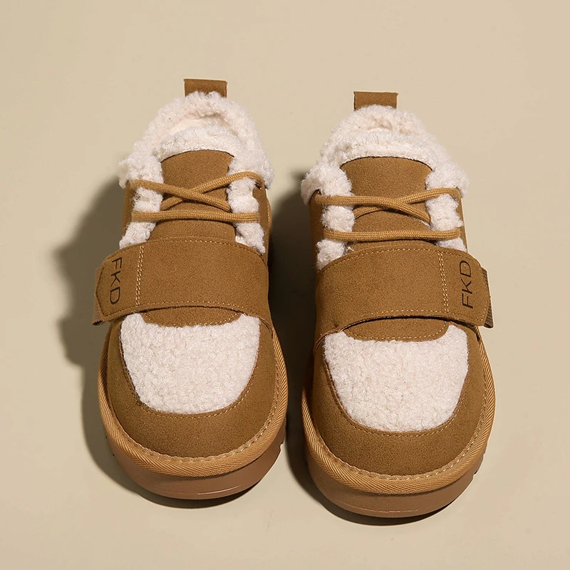 毛茸茸真皮棉鞋女新款厚底防滑冬季加绒保暖低帮雪地靴毛毛鞋