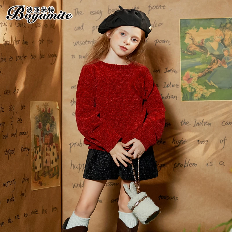 BOYAMITE/波亚米特女童套头毛衣针织衫爱心红色圆领打底衫23786