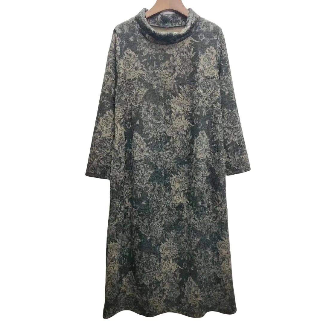 29273-牡丹花-时尚宽松秋款大码连衣裙秋季气质女装长裙