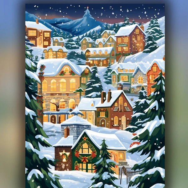 圣诞节快乐diy数字油画手绘填色客厅卧室书房背景墙装饰油彩挂画