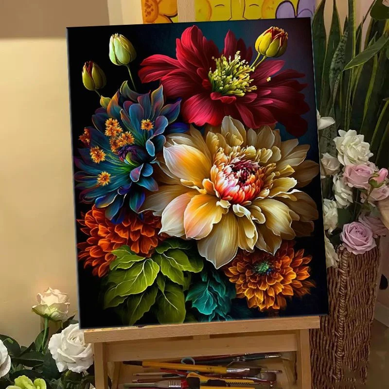 北欧风复古花卉法式牡丹diy数字油画手绘填色客厅卧室书房挂画