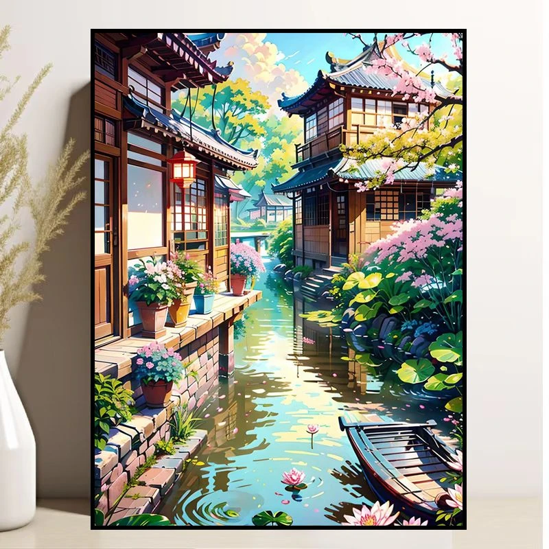 古韵中国风风景DIY数字油画手绘填色客厅卧室书房新中式装饰挂画