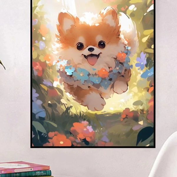 治愈系可爱狗狗 数字油画diy手工填色客厅卧室油彩装饰挂画