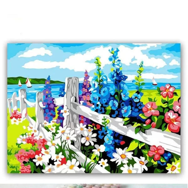 海边植物花卉风景画DIY数字油画 手绘填色客厅卧室餐厅挂画