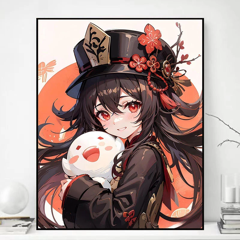 原神胡桃数字油画diy动漫定制新款油彩画二次元礼物解压手工挂画