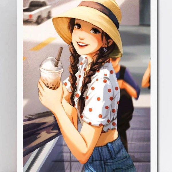 治愈女孩明媚的生活DIY数字油画 娱乐休闲减压手绘填色装饰画