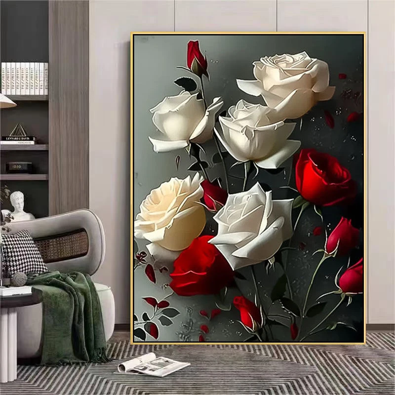 玫瑰花开妖娆多姿DIY数字油画 高颜值花卉手工填色客厅装饰画
