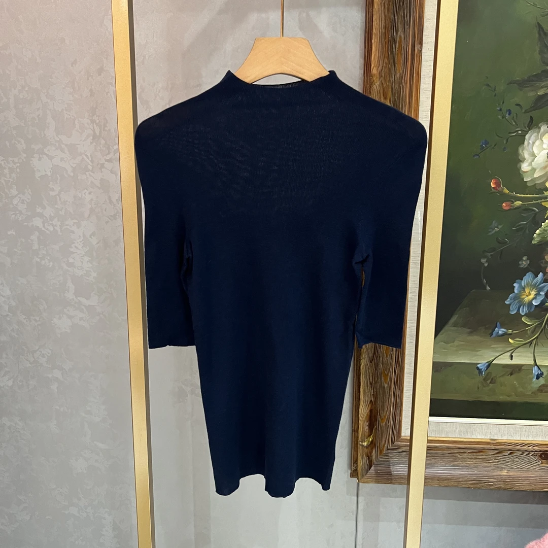 纯色羊毛套头薄款短袖针织衫