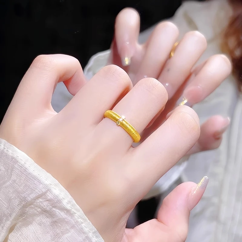 瑞诺黄金拉丝戒指女2024新款999足金小众设计时尚生日礼物送女友