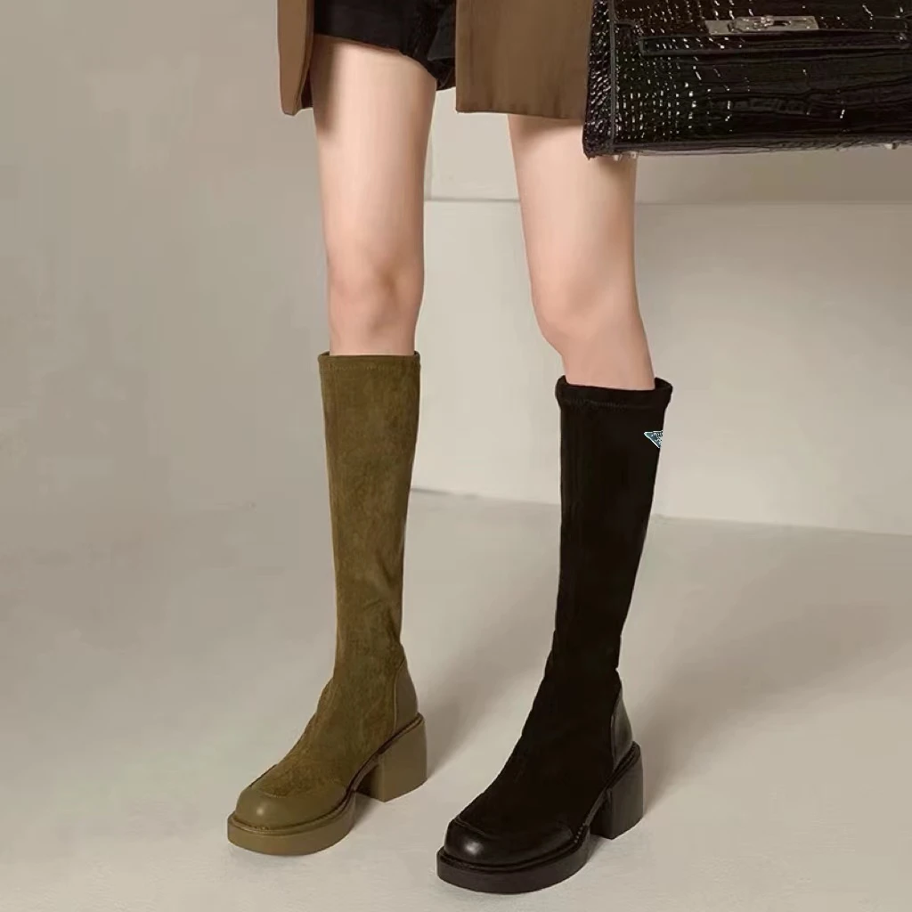 不过膝瘦瘦靴女秋季2023新款绒面显瘦百搭靴F909