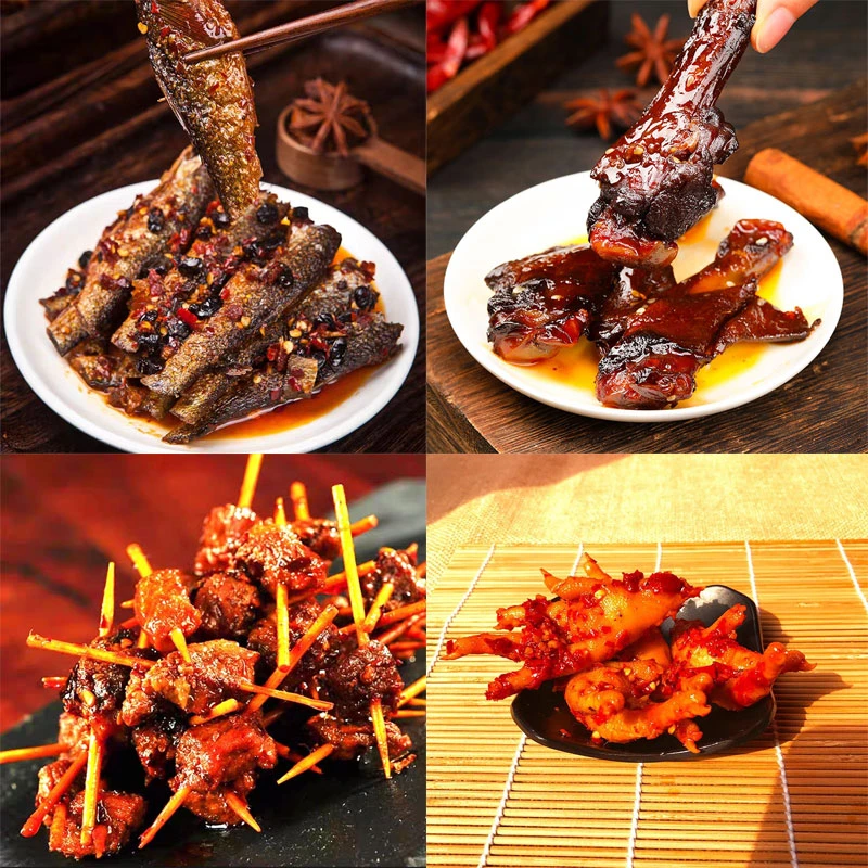 湖南特色美食1手撕鱼280克+1鸭腿70克+1牙签牛肉60克+1鸡爪130克