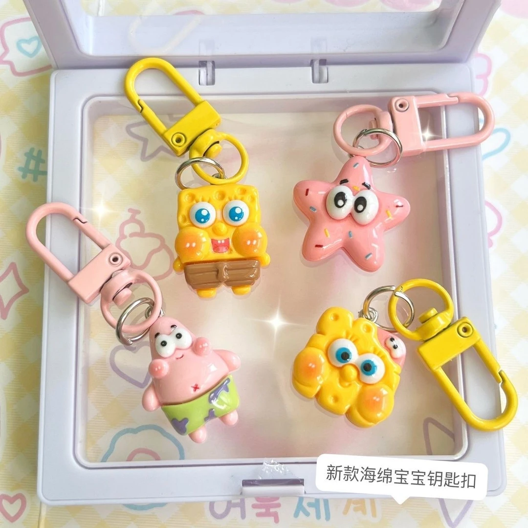 新款海绵宝宝派大星钥匙扣可爱少女卡通挂件书包配饰礼物闺蜜情侣