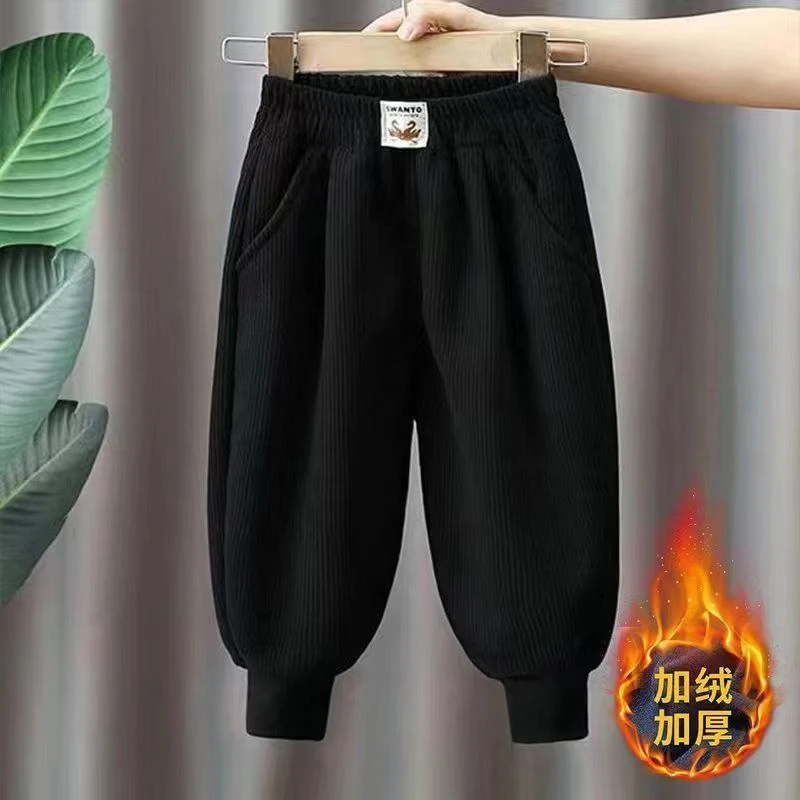 男童灯芯绒加绒裤子冬季洋气儿童一体绒休闲裤男孩帅气宝宝条绒裤