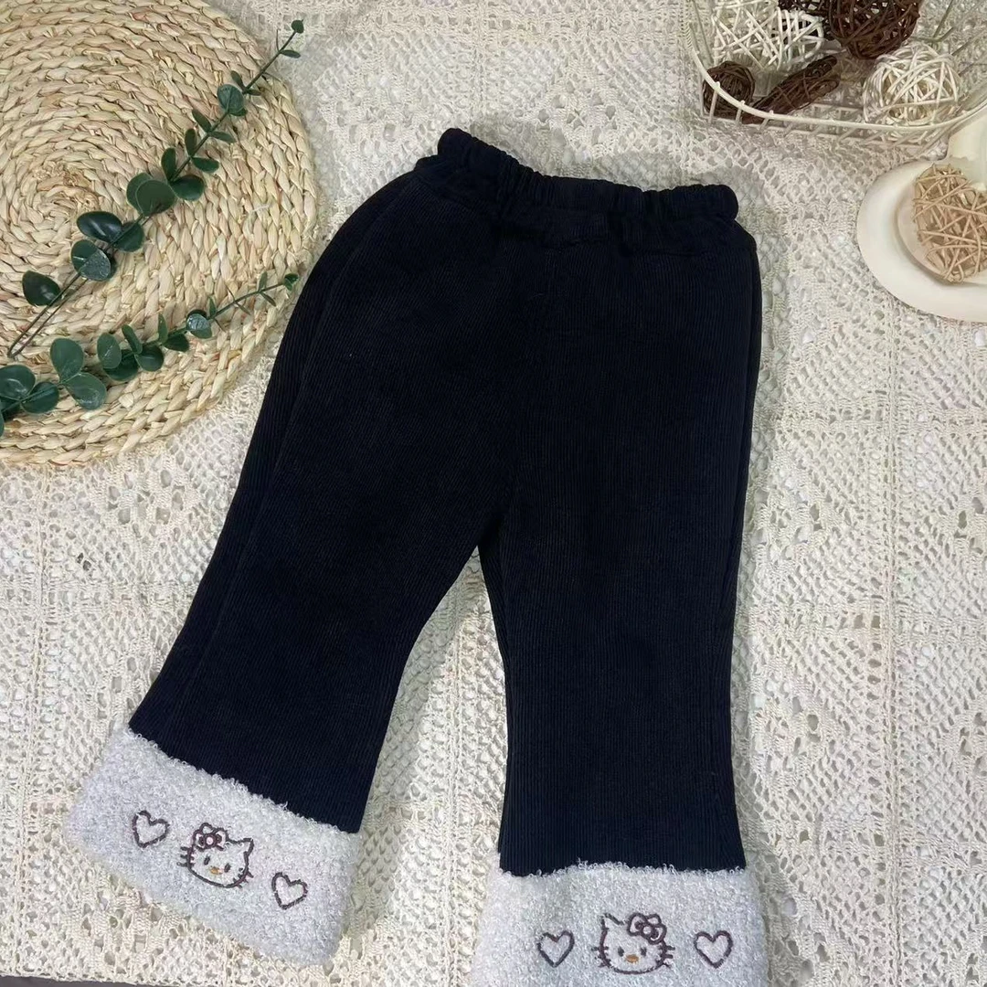 A07童装女童202424新款冬装女宝宝加绒加厚打底裤小童喇叭裤长裤