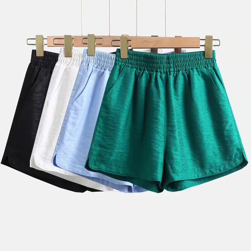 2025新款夏女白色短裤爆款小个子外穿微胖大码胖MM运动松紧腰热裤