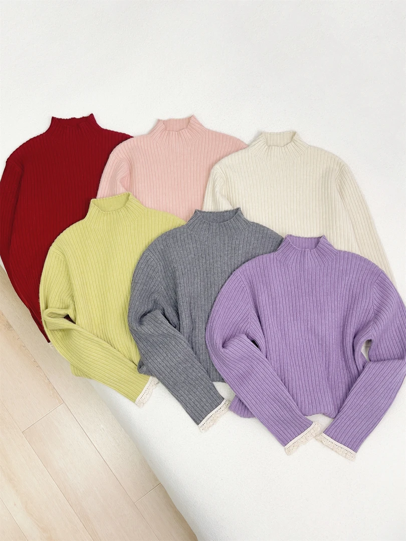 【女王洛克】韩版时尚显瘦半高领针织套头衫简约百搭毛衣LK81163