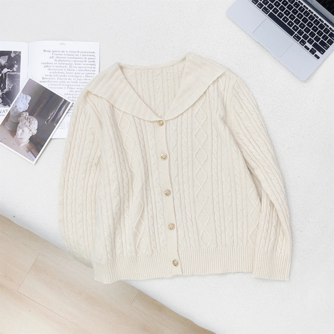 【女王洛克】小香风麻花肌理纹羊毛针织开衫外套简约显瘦毛衣LK8944