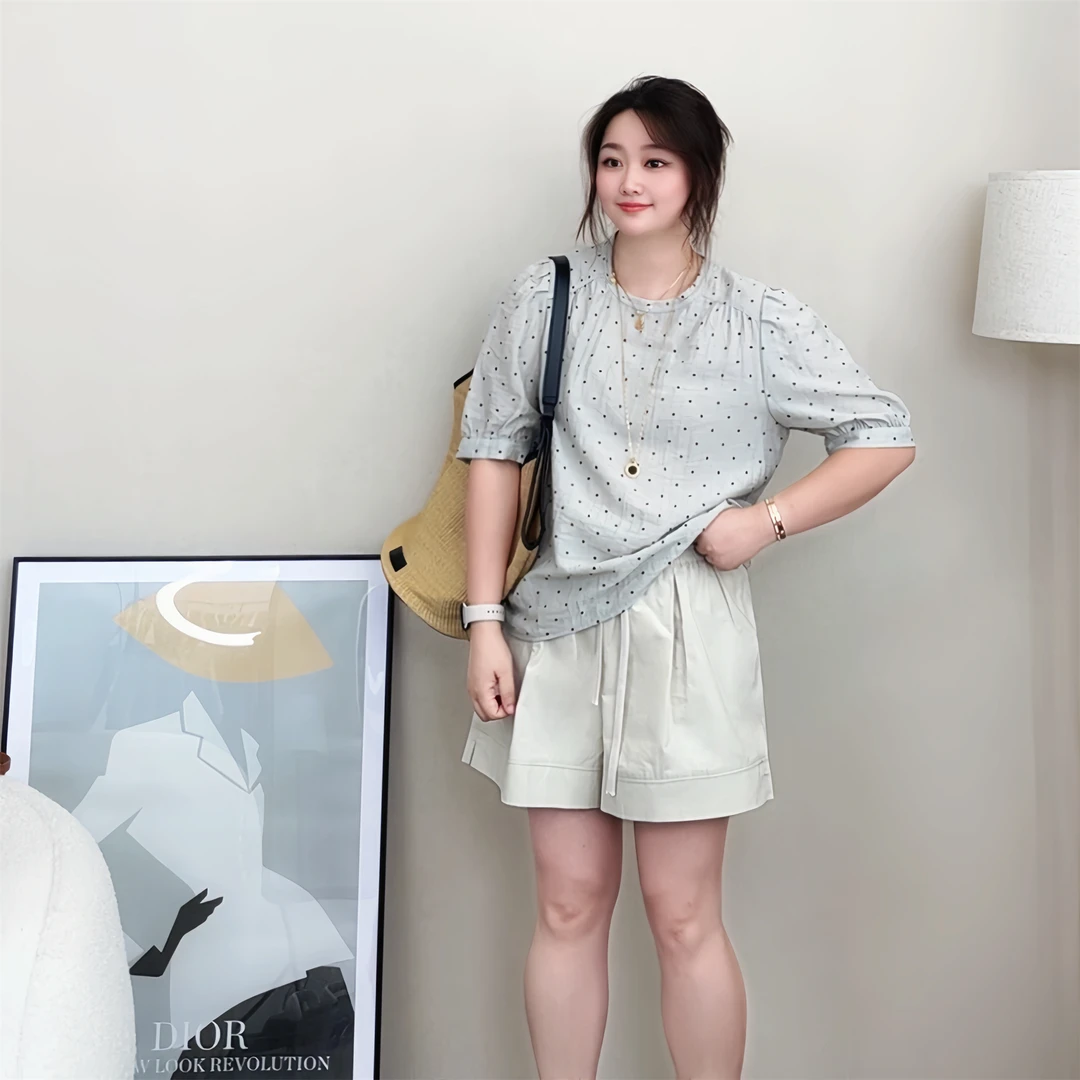 【女王洛克】韩版设计感气质显瘦洋气夏季减龄波点印花衬衫女LK8232