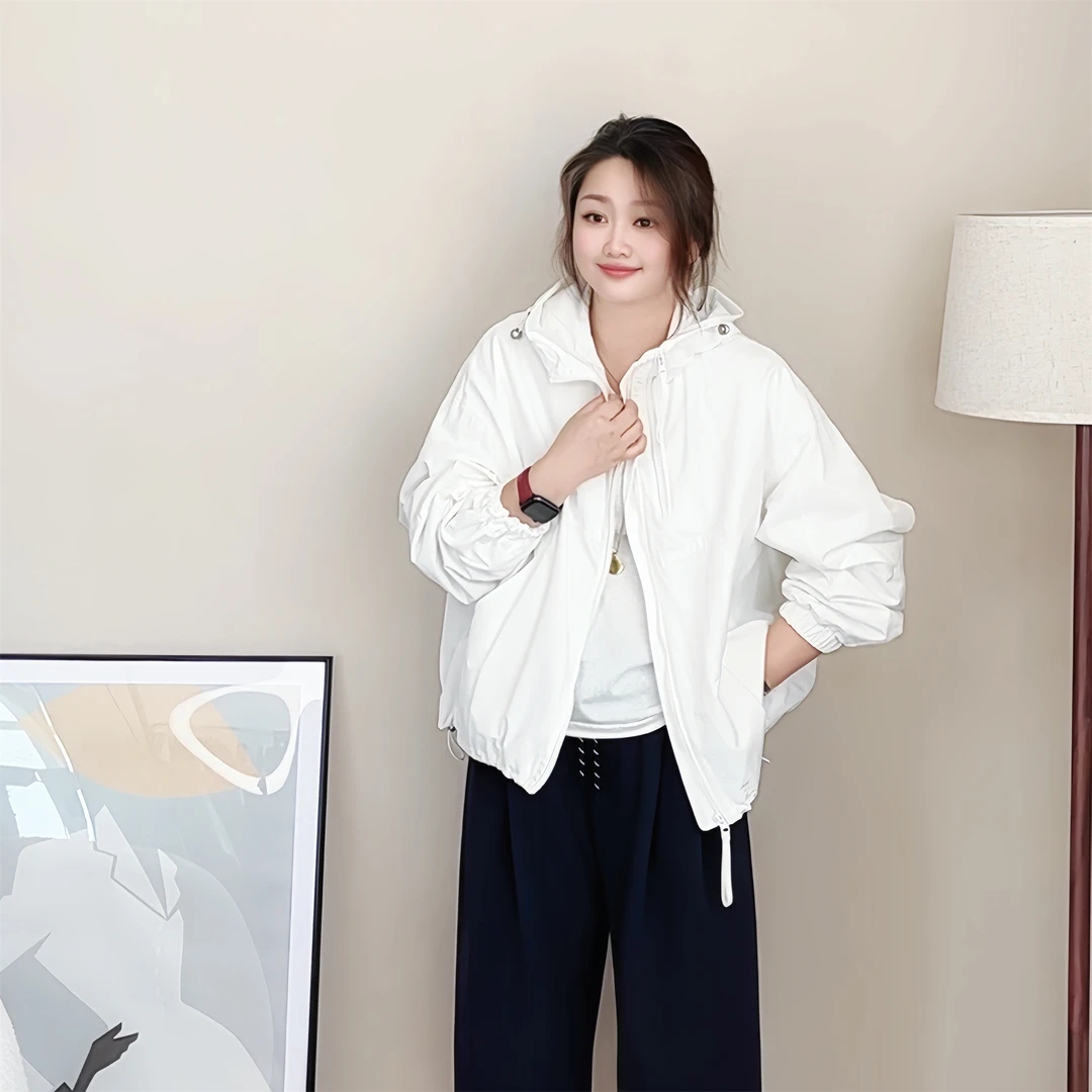 【女王洛克】韩版时尚简约双排拉链设计休闲宽松显瘦连帽外套LK8742