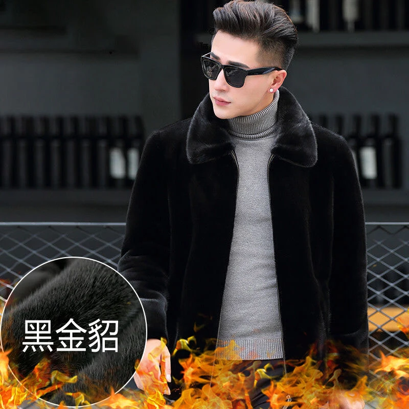 佐休男士短款潮流外套仿皮草翻领修身夹克皮毛一体