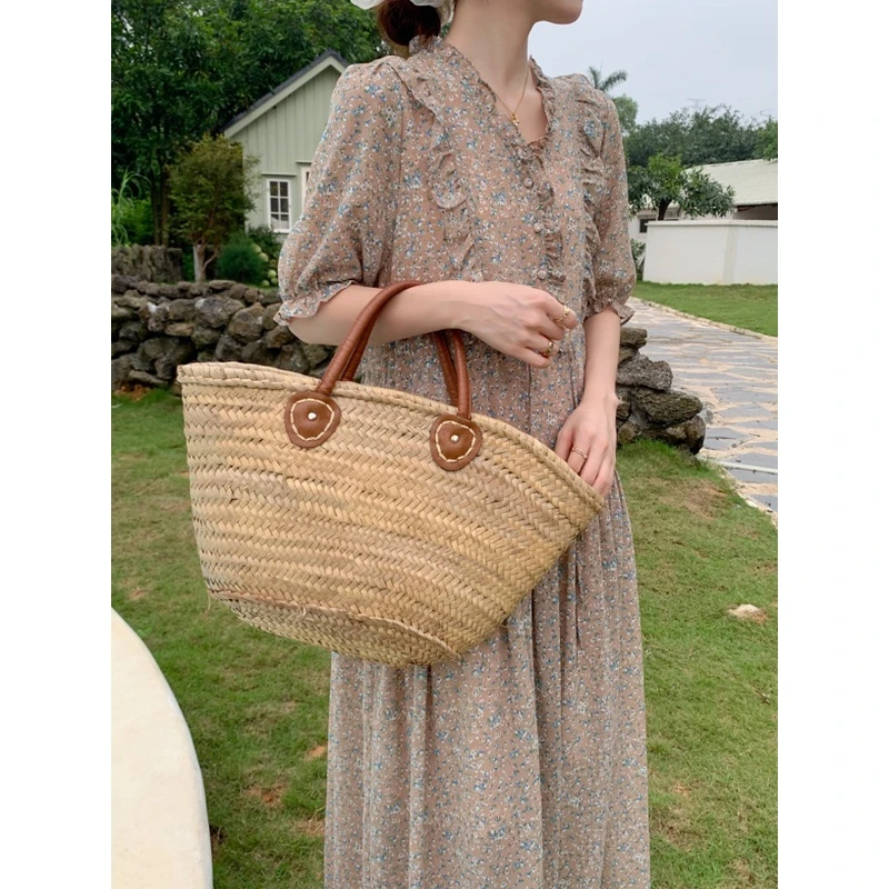 【榀家】｛听风｝韩系木耳边时尚复古气质减龄显瘦大版碎花连衣裙