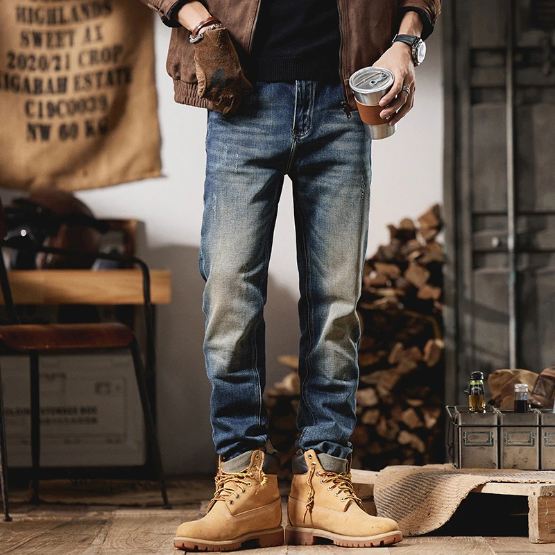 老爷车2025初春新款加厚复古蓝高端牛仔裤男士百搭直筒裤