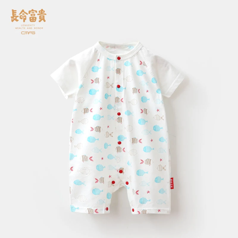 新生婴儿衣服满月百天周岁礼服男宝宝国风连体衣夏装薄款女童短袖