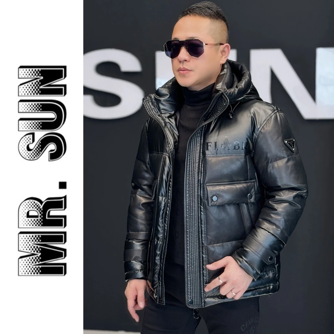 1133 孙先生欧货男装皮羽绒拼皮连帽时尚款羽绒服