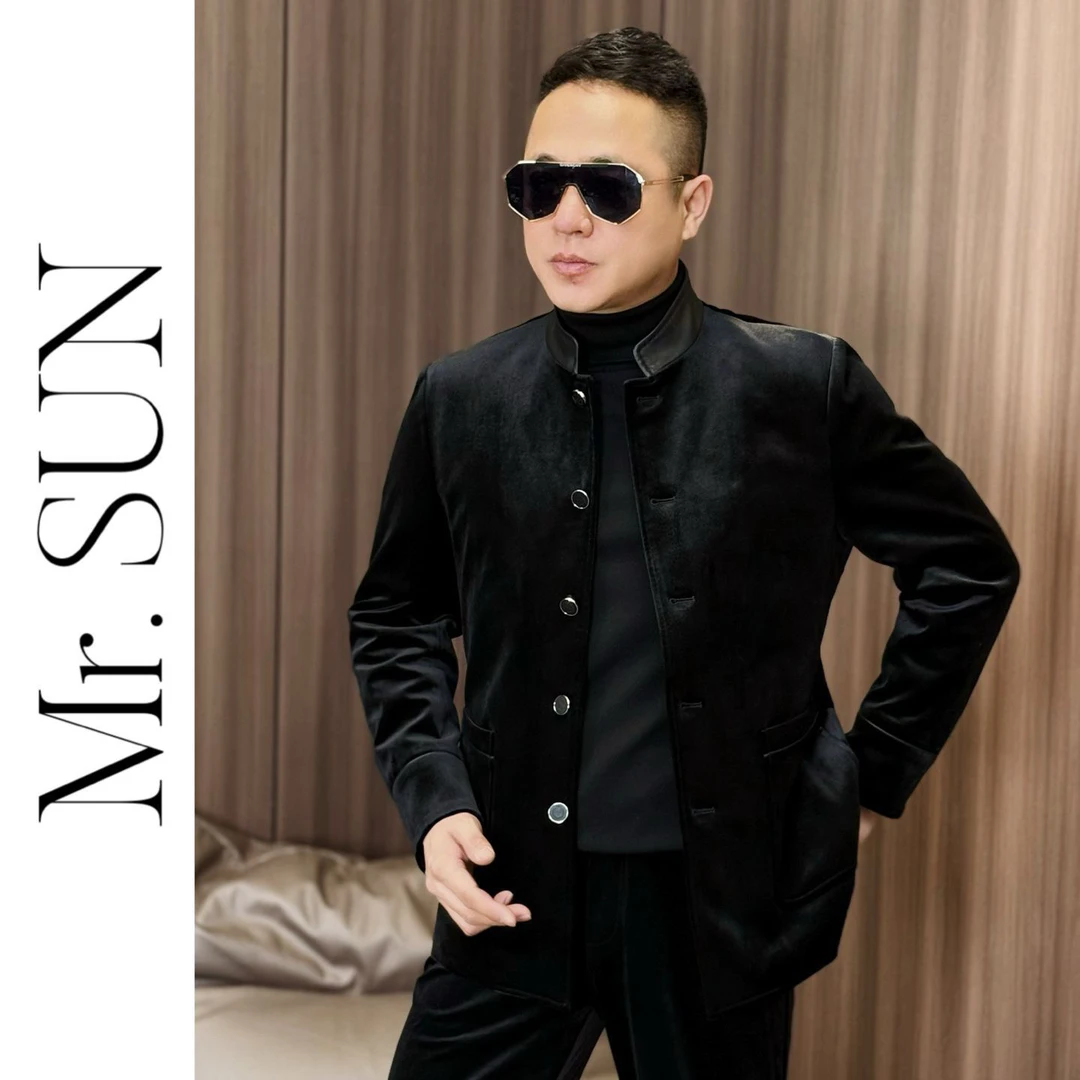 87099不退换孙先生｜高奢款金丝绒面料羽绒内胆男冬白鸭中山装外套