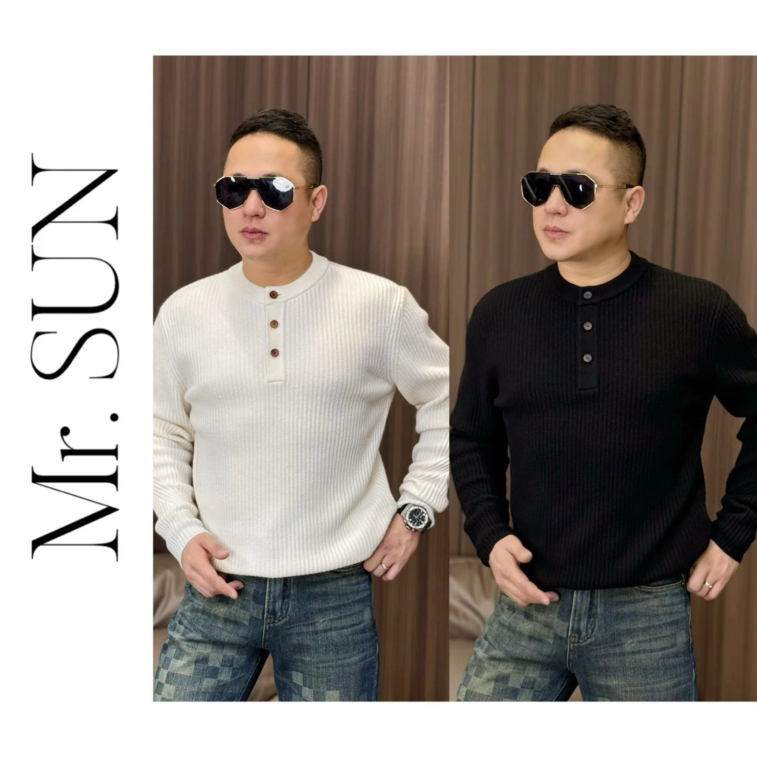 孙先生｜100%羊毛男棒针毛衣设计师亨利领圆领长袖针织衫001不退换