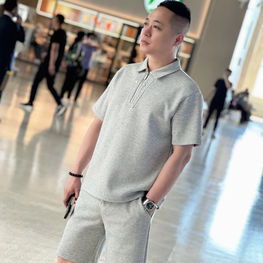 5806 孙先生时尚男装休闲套装简约款纯色廓形短裤套装