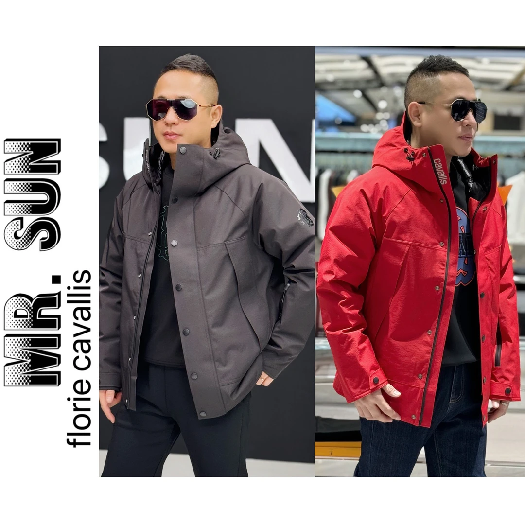 18088卡沃利鹅绒户外羽绒服防风袖连帽微宽松鹅绒羽绒服