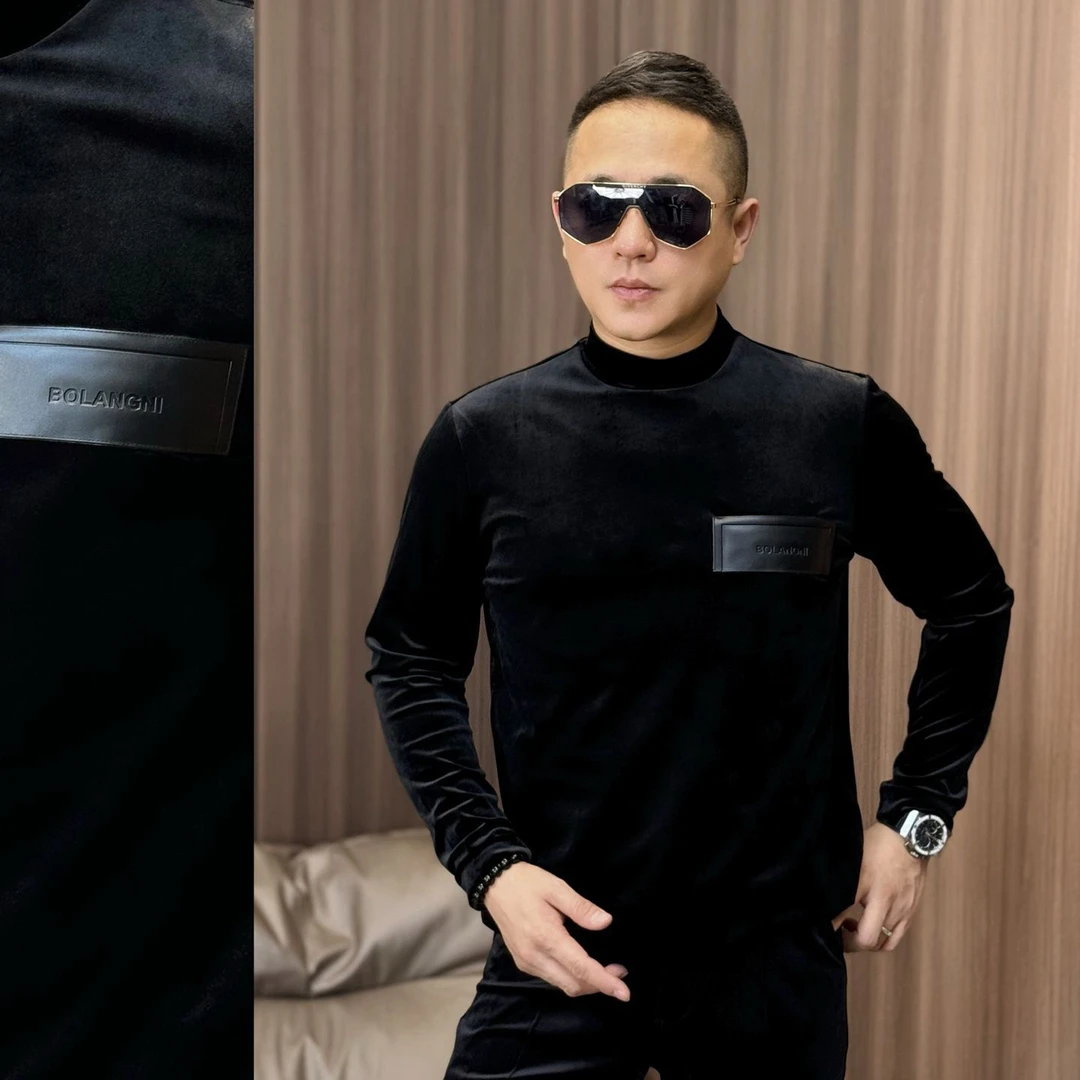 孙先生｜轻奢风时尚男士金丝绒长袖小衫存领长袖T恤5010