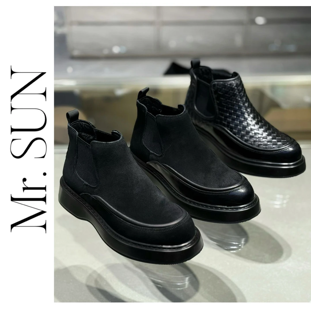 孙先生｜高品质男款时尚百搭休闲皮鞋一脚蹬加绒翻毛皮编织皮90337