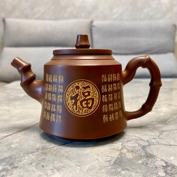 钦州坭兴陶四大名陶手工竹节高瓢壶230毫升陶瓷中式工艺烧制制作