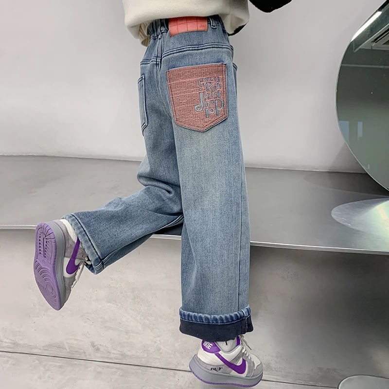 女童加绒牛仔裤冬款2023新款儿童冬装裤子加厚休闲裤3DJ14KZ7881