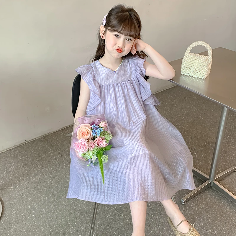 现现【紫雾派对】女童连衣裙夏装2025新款儿童夏季荷叶袖公主裙8419