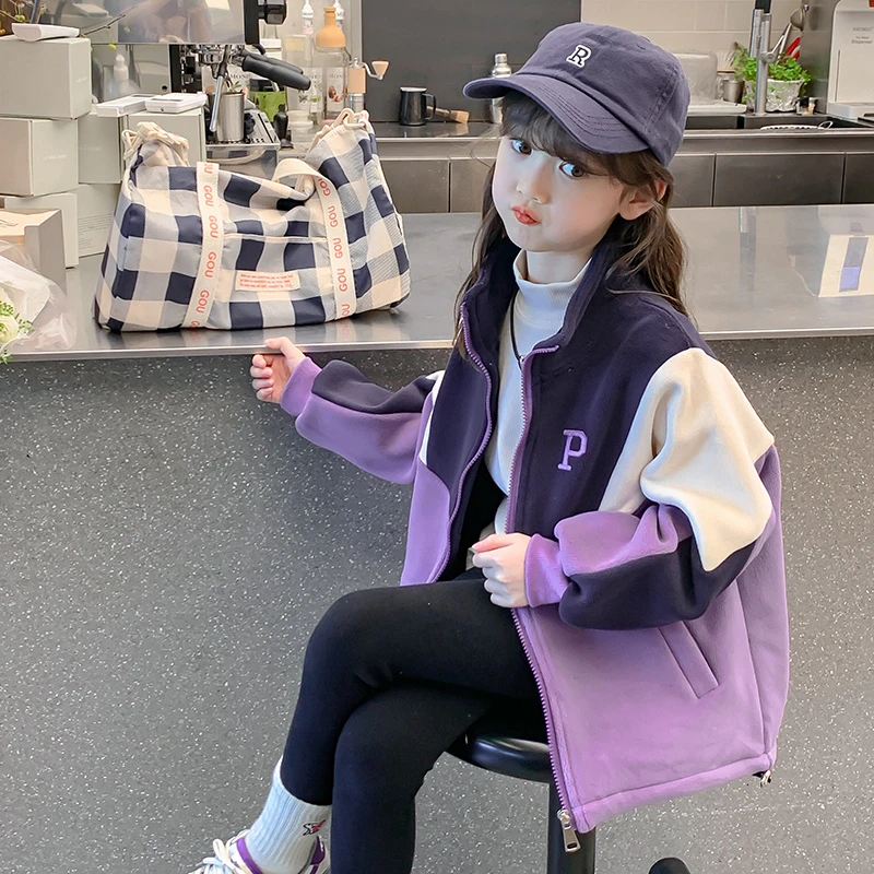 女童加绒外套秋冬款2023新款洋气冬装夹克加厚冬季上衣3DJ3WT7528