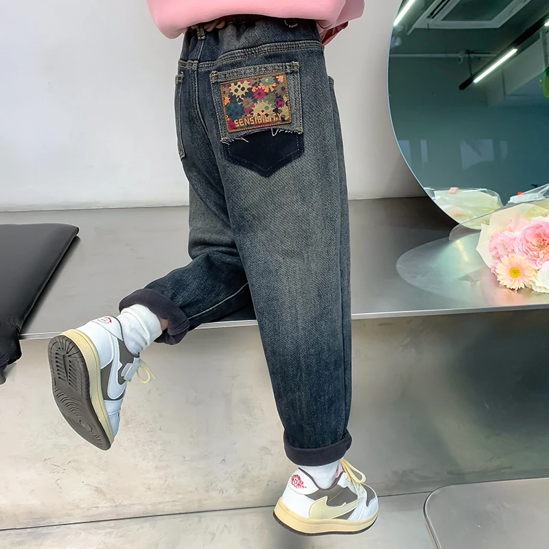 女童加绒裤子冬装2023新款洋气牛仔裤小女孩加厚冬季潮3DJ6KZ7612