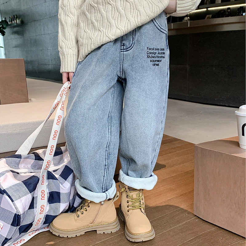 女童牛仔裤冬装2023新款儿童加绒裤子冬季加厚休闲裤3DJ12KZ7846