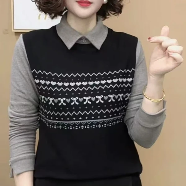 [洺姐尚品]冬季新款翻领拼色小衫