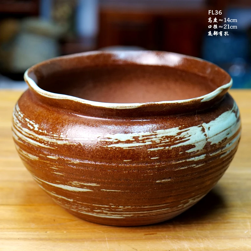 粗陶透气花盆复古土陶创意大口径陶罐简约个性绿植法师老桩盆FL36