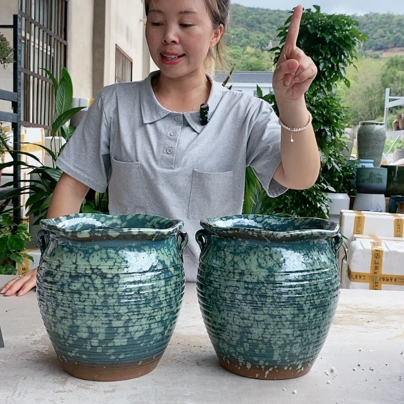 【闪购商品】红陶20CM以下宋绿双耳