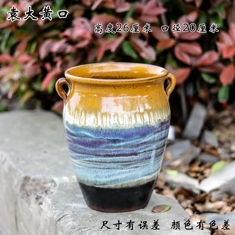 袁大黄口-手工微瑕粗陶简约花盆特大号紫砂花盆透气陶罐多肉老桩