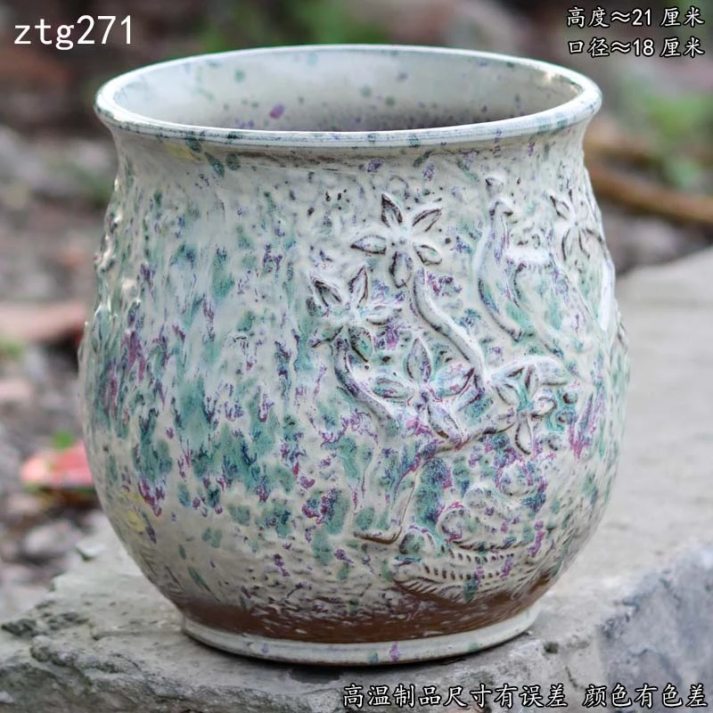 特大号陶瓷花盆大口径家用客厅落地发财树龟背竹专用白色几何花瓶