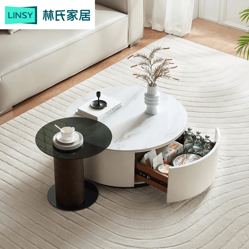 【严选】林氏家居简约客厅岩板边几茶几小户型家用圆形茶几LS991L1