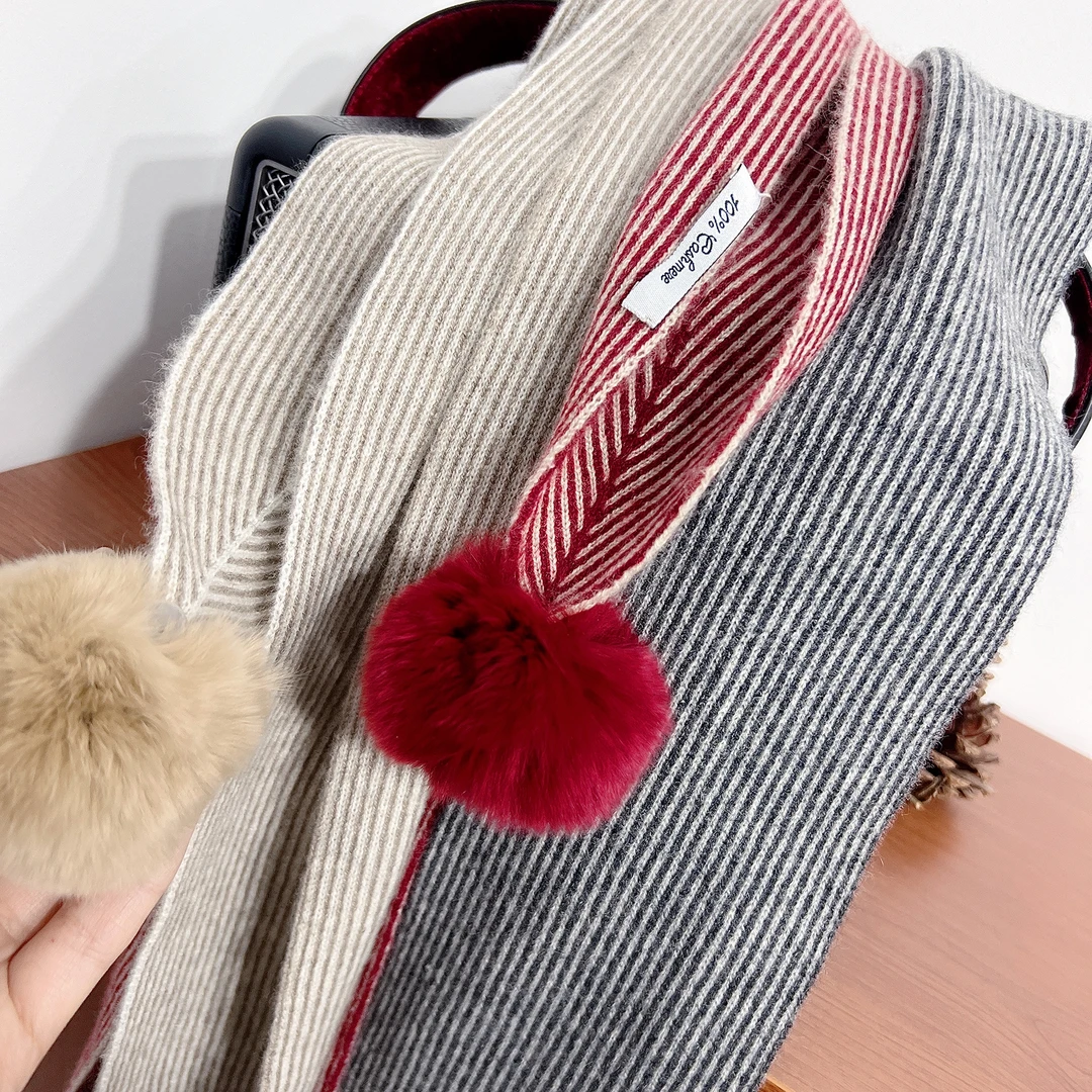 纯山羊绒撞色条纹围巾针织保暖